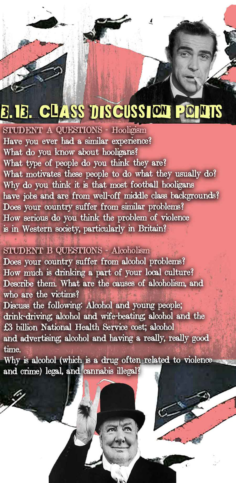 graphic to learn English language and British culture: Student discussions on hooligans and alcohol