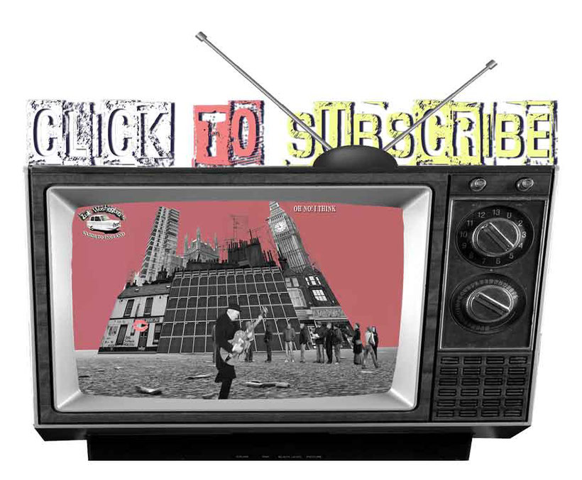 vintage tv graphic for learning English language linked to video tutorial channel subscription