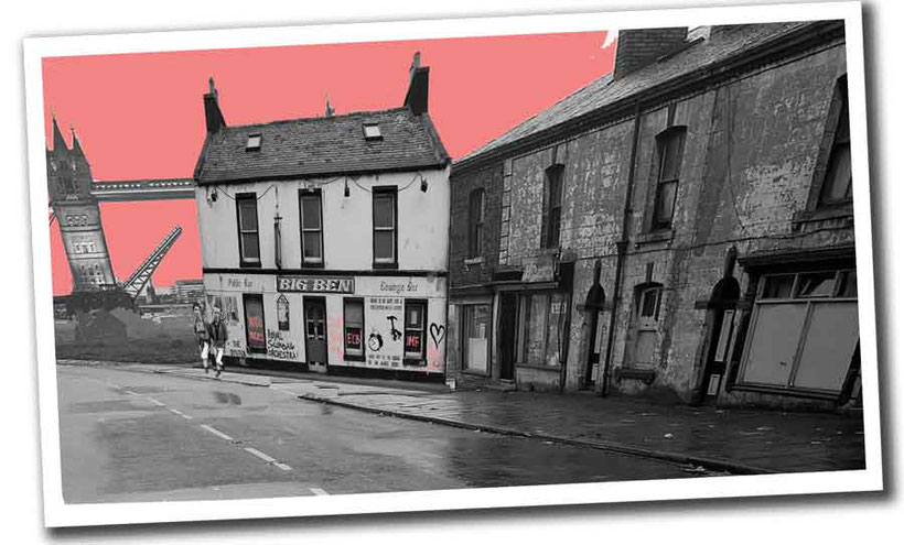 horrible run-down british terraced houses and pub