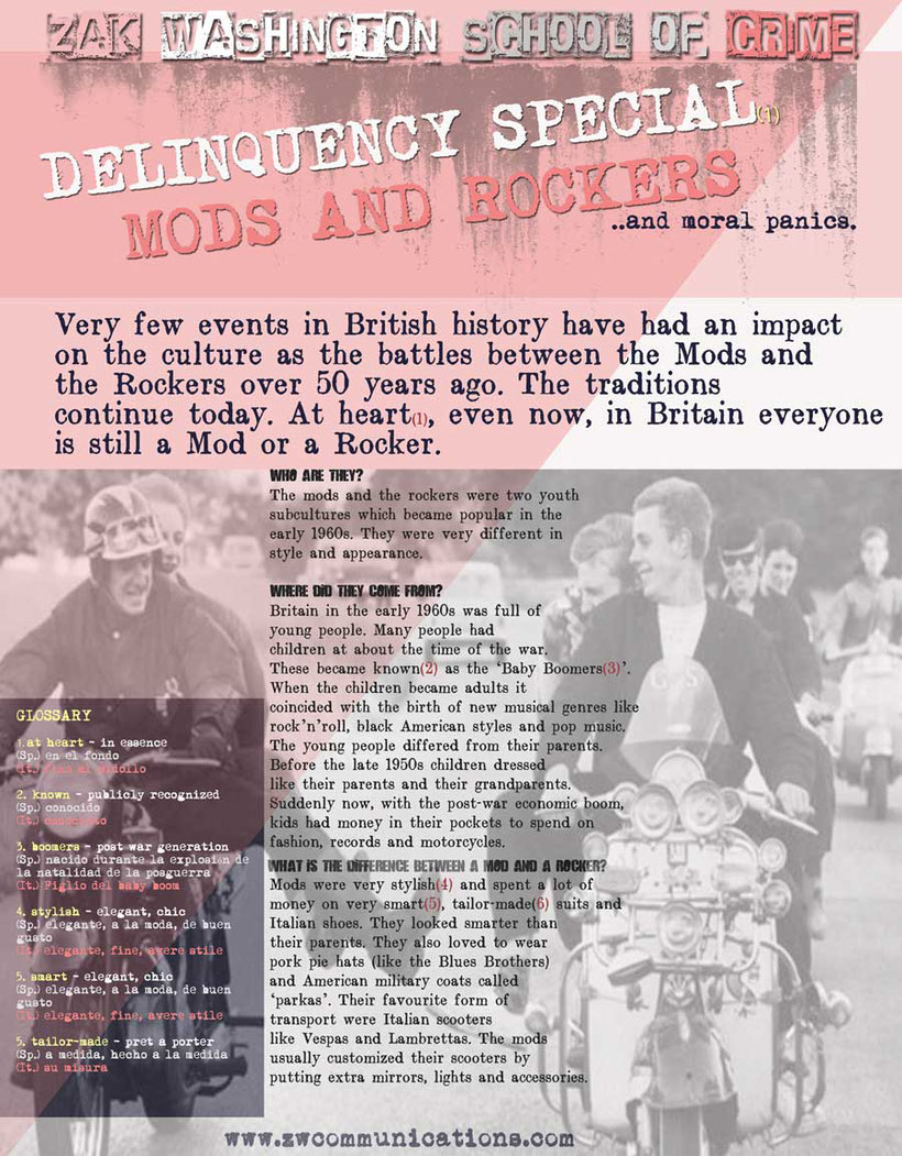 British Culture - Article with graphics: Mods and Rockers. History 1