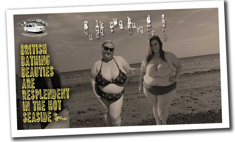 Photos of British culture: two British women in bikinis on Brighton beach. 