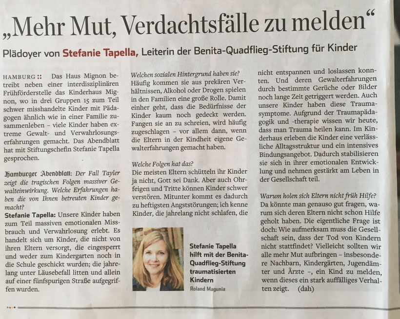 Hamburger Abendblatt vom 10.9.2016 - Interview mit Stefanie Tapella 