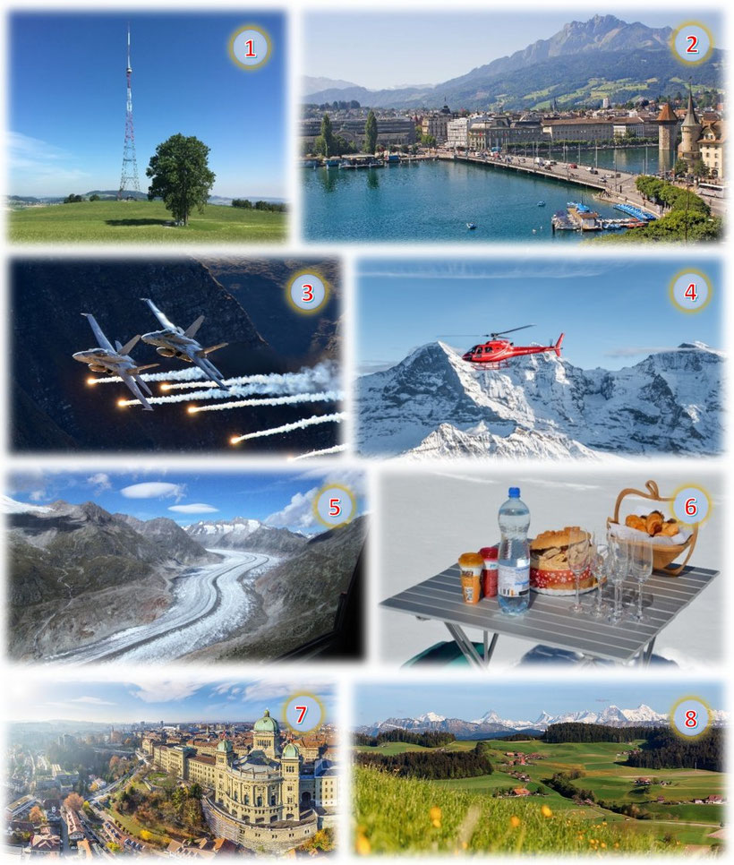 Helikopter-Alpenrundflug 90 Minuten ab Beromünster, Berner Alpen, Stadt Bern, Emmental mit Gletscherlandung und -Apéro auf dem Petersgrat