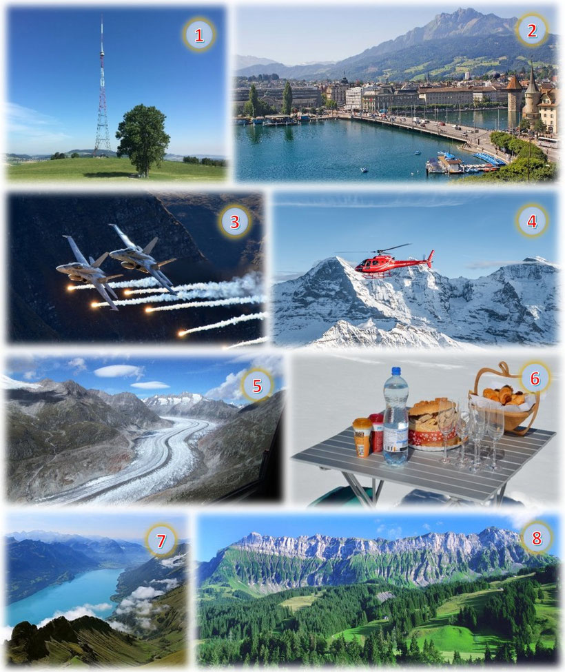 Helikopter-Alpenrundflug 70 Minuten ab Beromünster, Eiger-Mönch-Jungfrau mit Gletscherlandung und -Apéro auf dem Petersgrat