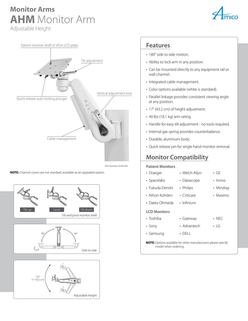 AHMシリーズ生体情報モニタ用昇降式アーム | リーフレット | AMICO