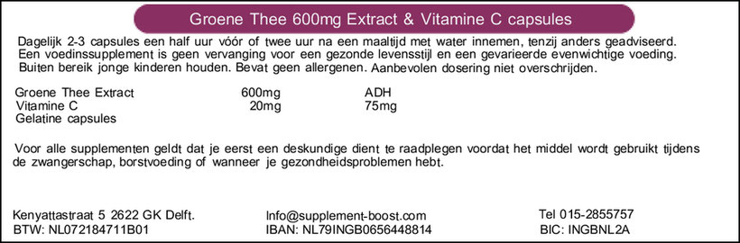 Groene Thee 600mg Extract & Vitamine C capsules