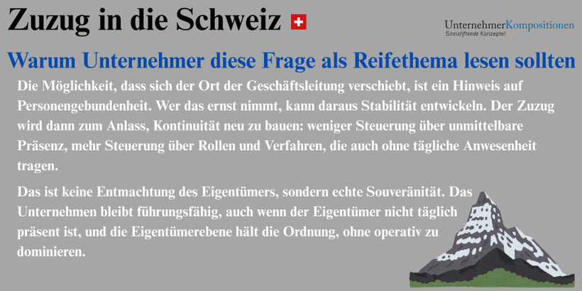 Ort Geschäftsführung bei Zuzug in die Schweiz