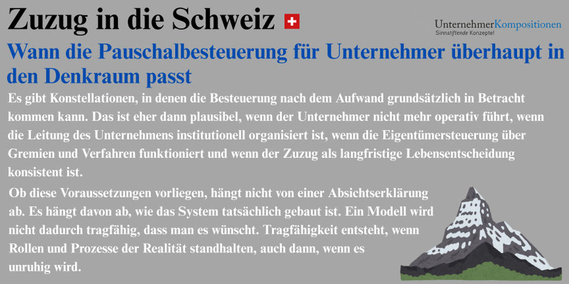 Pauschalbesteuerung beim Zuzug in die Schweiz