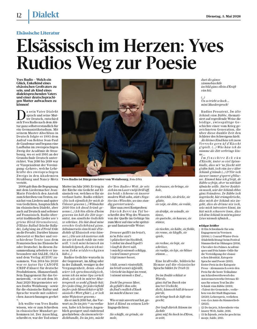 Mit Dank an die Redaktion des "Rheinblick" und "DNA" (Dernières Nouvelles d'Alsace)