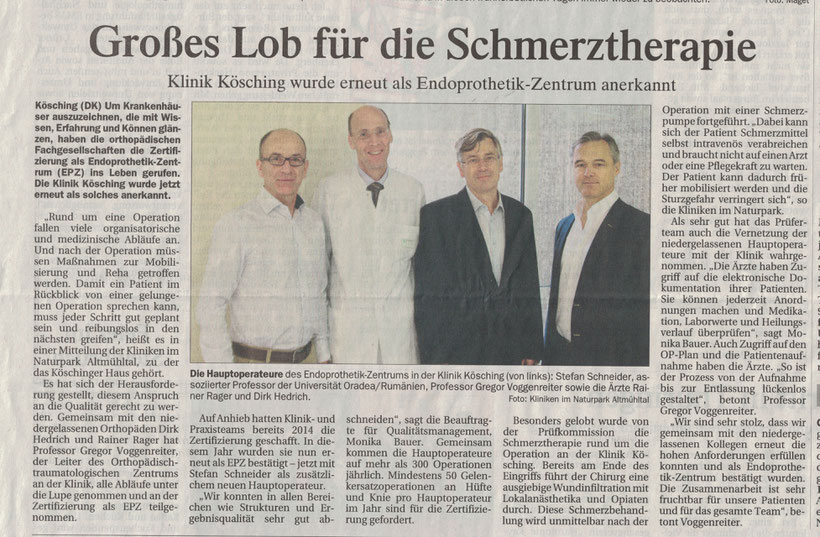 Dr. Hedrich Hauptoperateur im Endoprothesenzentrum Kösching aus Ingolstadt Rezertifizierung 2017