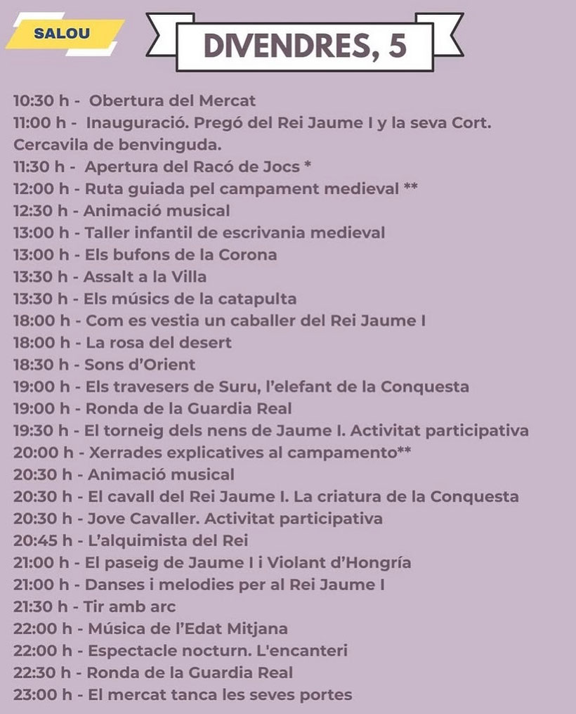Programa Festa Mercat Medieval Salou Rey Jaume I