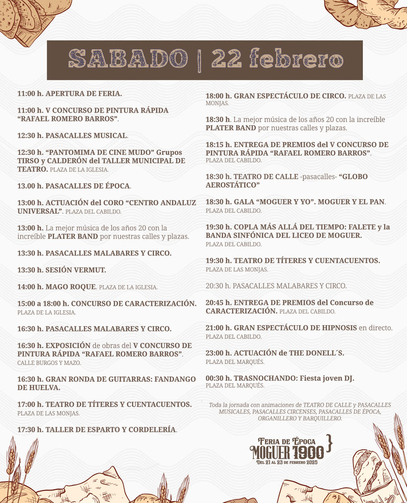 Programa de la Feria de Epoca 1900 en Moguer