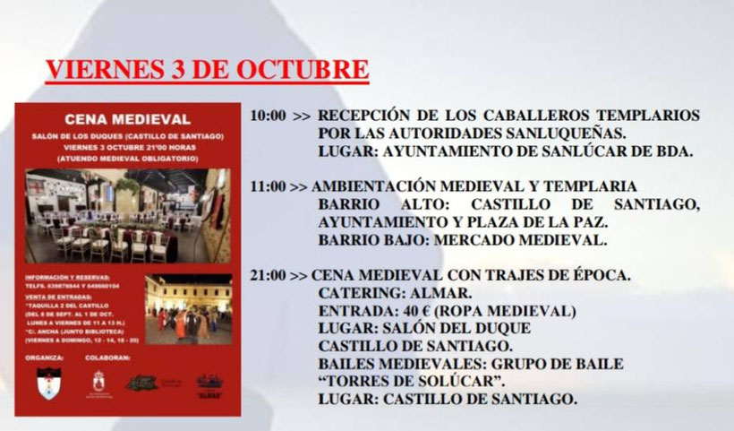Programa del Mercado Medieval Templario de Sanlucar de Barrameda