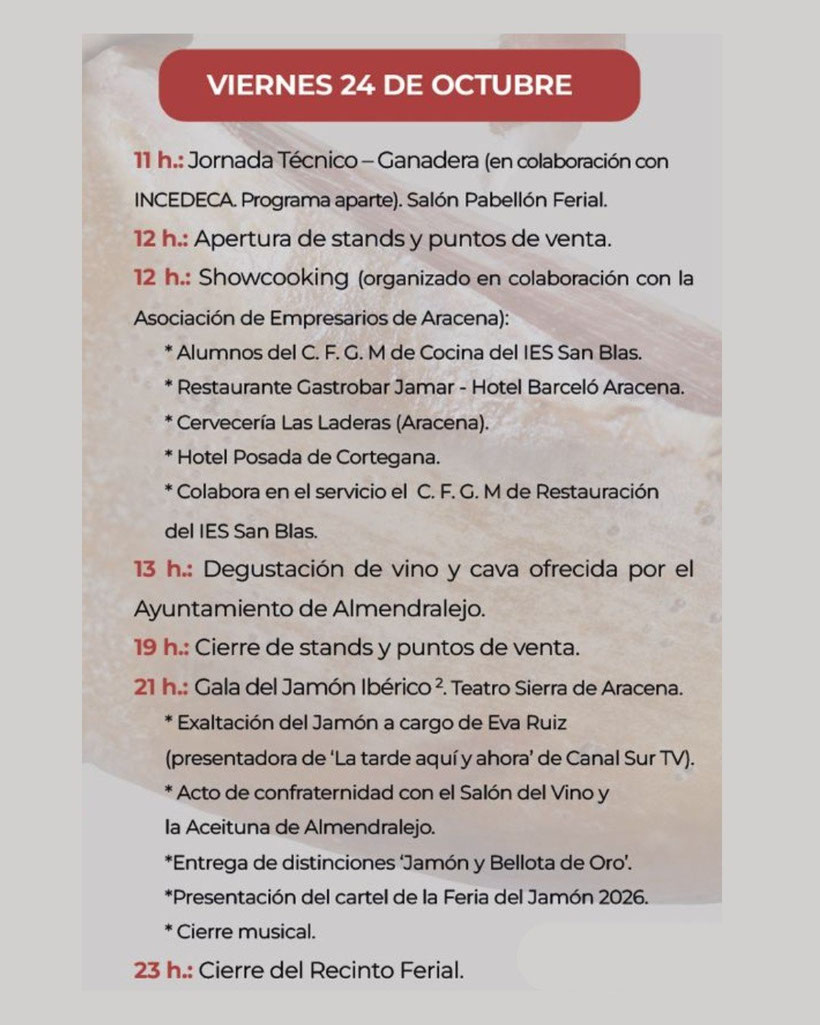 Programa de la Feria del Jamon en Aracena