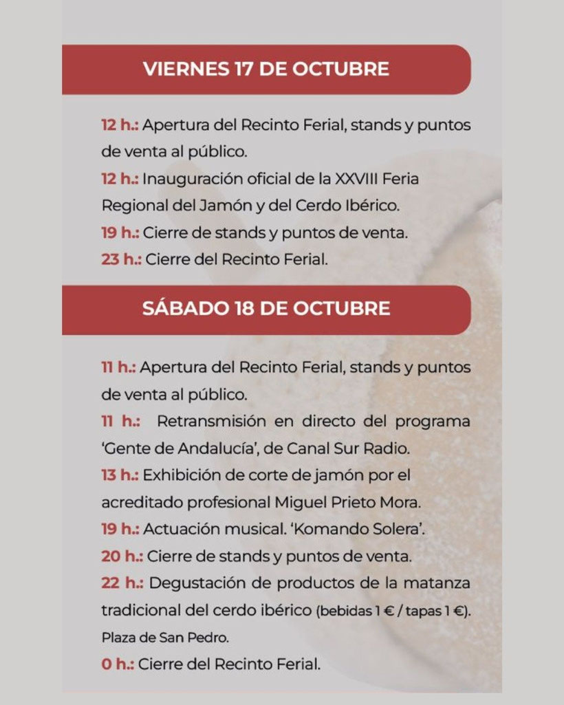 Programa de la Feria del Jamon en Aracena