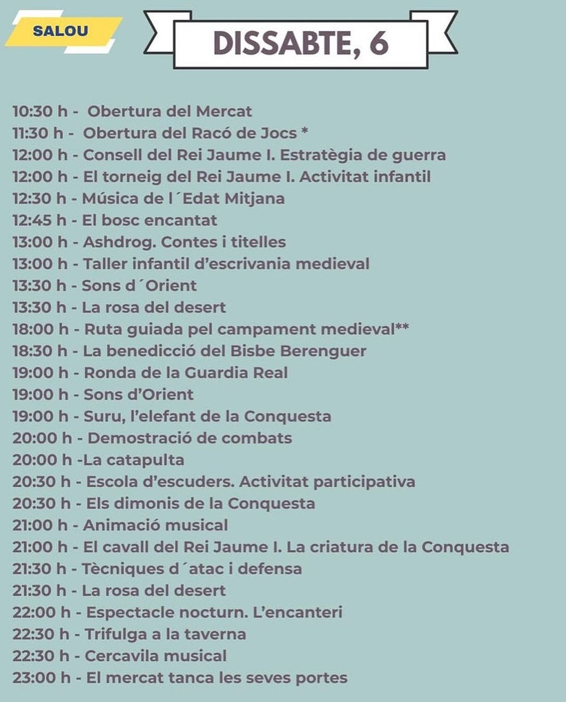 Programa Festa Mercat Medieval Salou Rey Jaume I