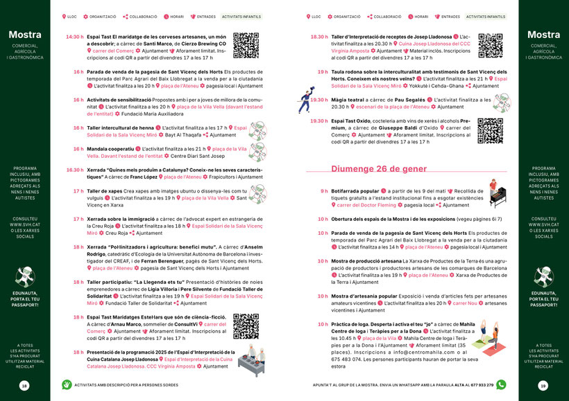 Programa de la Mostra Comercial Agricola i Gastronomica de Sant Vicenç dels Horts Festa Major