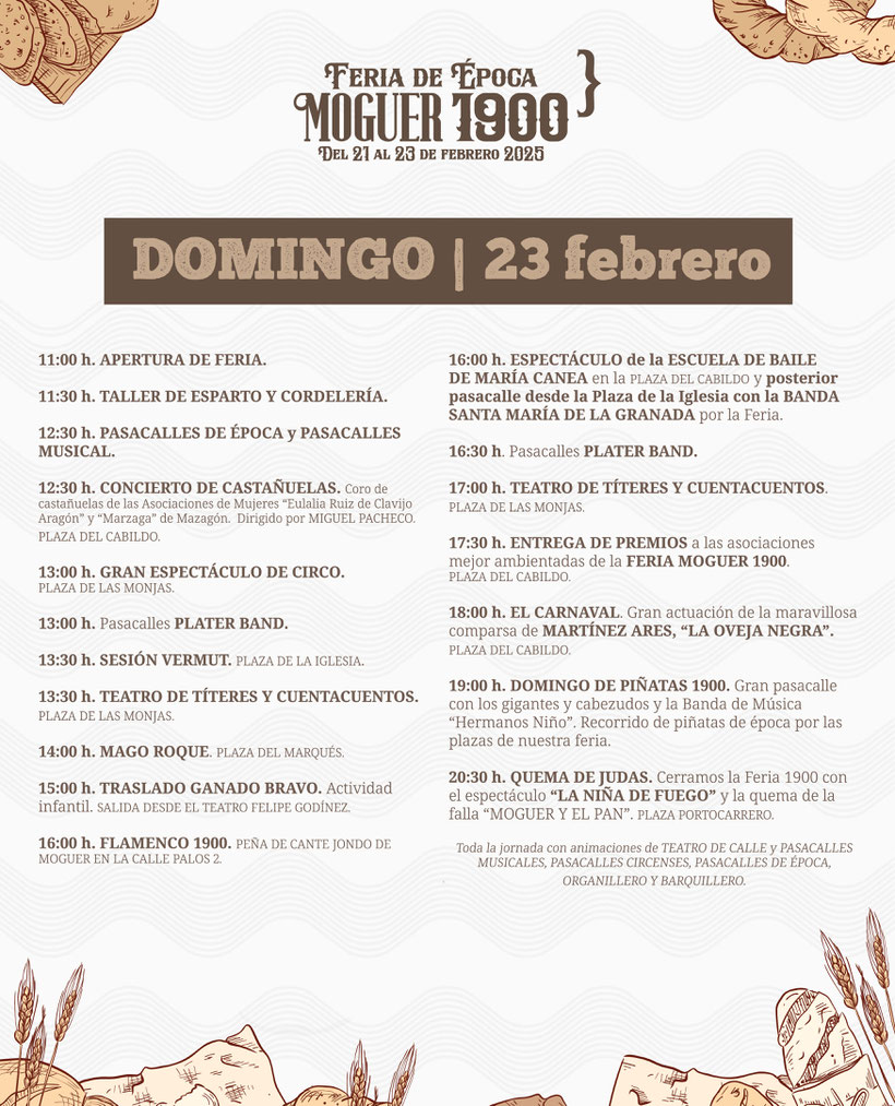 Programa de la Feria de Epoca 1900 en Moguer