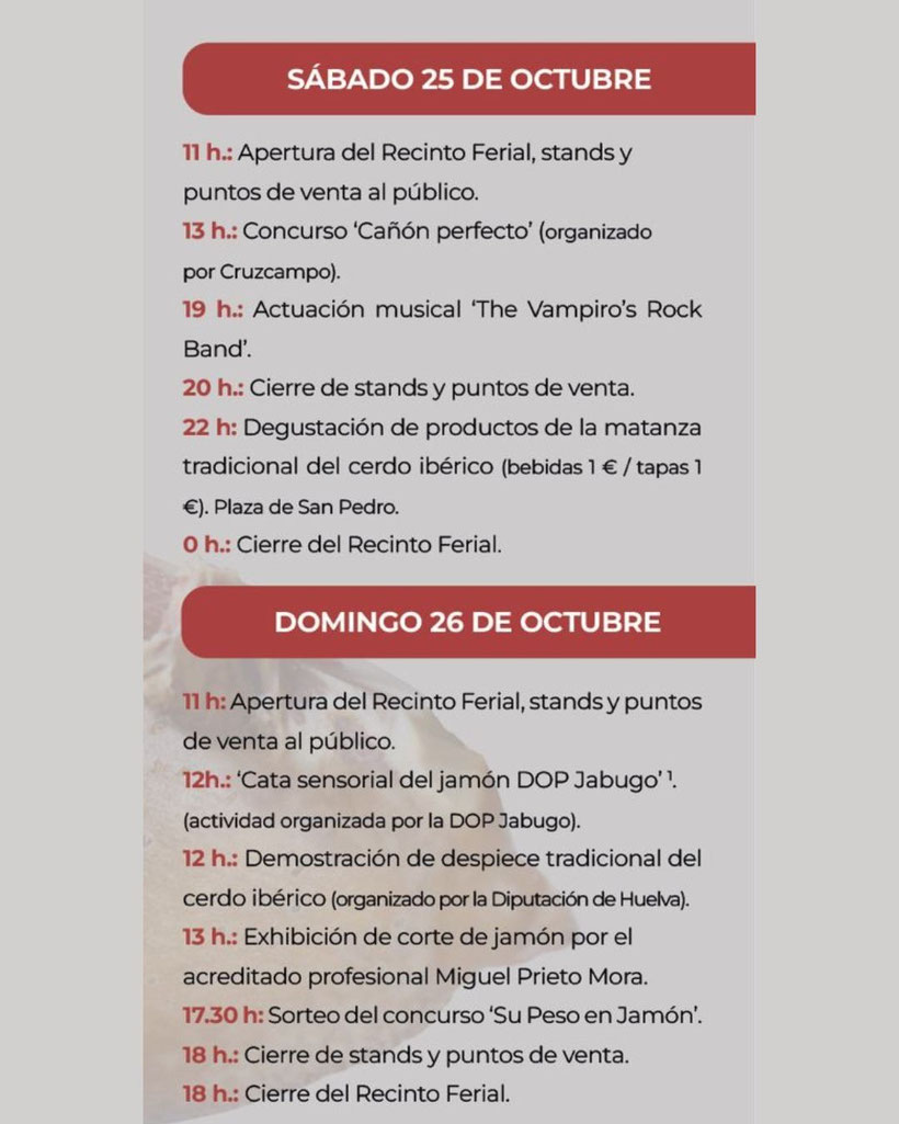 Programa de la Feria del Jamon en Aracena