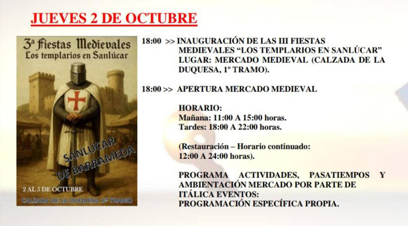 Programa del Mercado Medieval Templario de Sanlucar de Barrameda