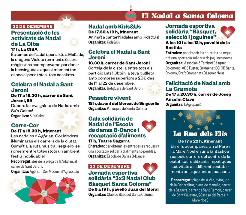 Programa del Nadal i Festa Major a Santa Coloma de Gramanet