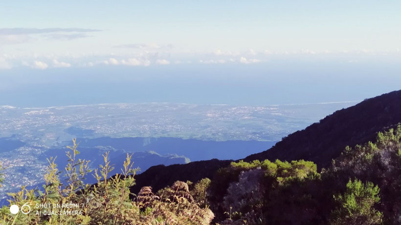 Reunion Island: View from Dimitile mountains down to the south coast