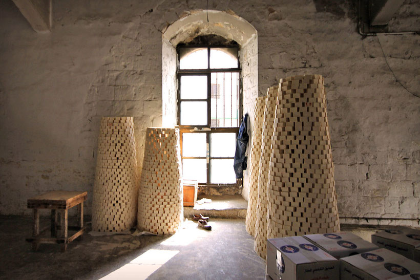 These are Soap stacks, in a soap factory in Nablus. The soaps are 100% organic and made of virgin olive oil, water, and an alkaline sodium compound. © Sabrina Iovino | JustOneWayTicket.com