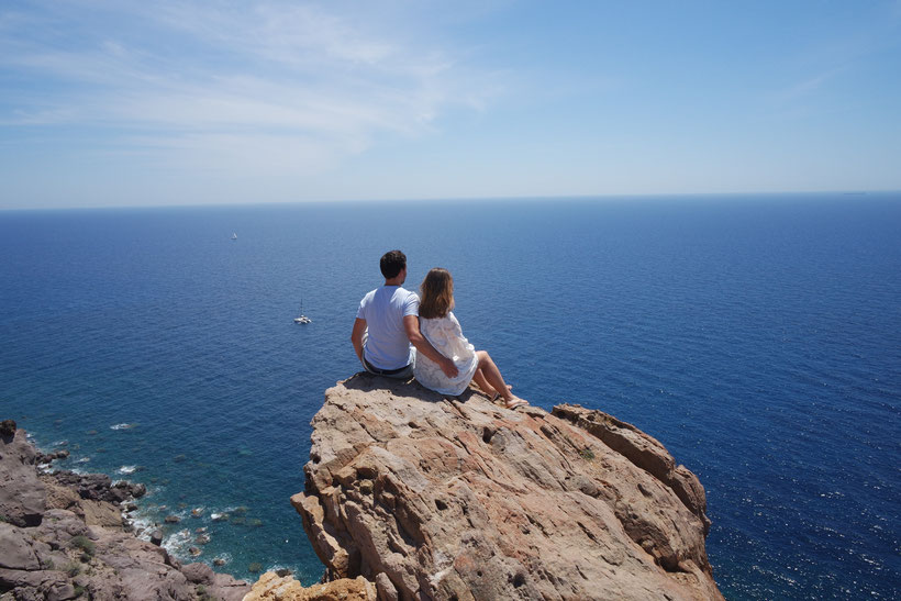 Couple travel Santorini romantic shot