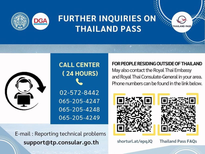 Kontakt Thailand Pass anrufen und Email