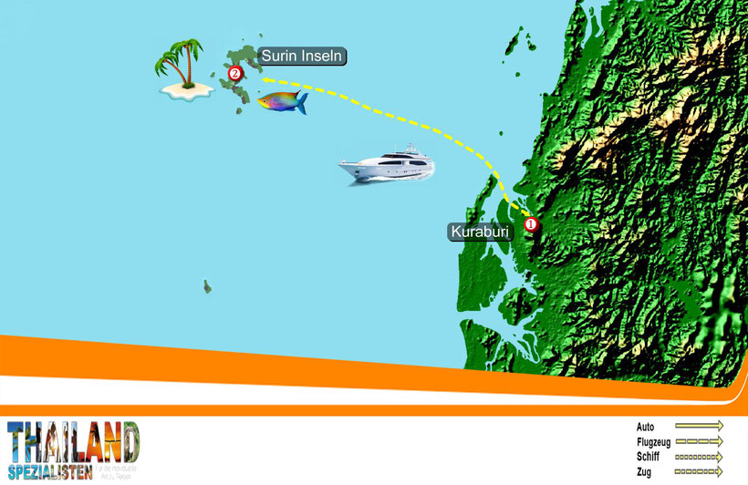 Karte dieser Süd Thailand Rundreise: Surin Inseln - Erlebnisse bei den Seenomaden