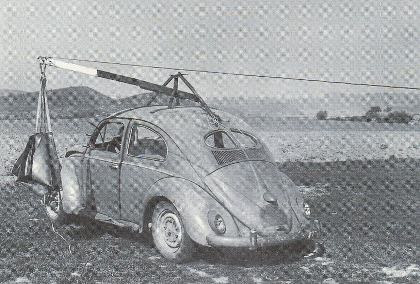 Als Seilrückholwagen (Lepo) diente ein alter Käfer (1960)