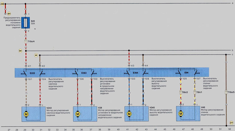 A4 AVANT Electrical Adjustment of the Driver’s Seat, without Memory Function Schematics