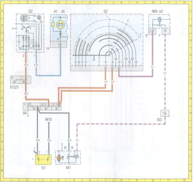 W210 Starter and Generator (Engines 104, 111, 604, 605, 606) Wiring Diagram