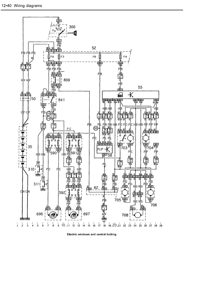 Citroen ZX Electric Window & Central Locking Circuit Diagram