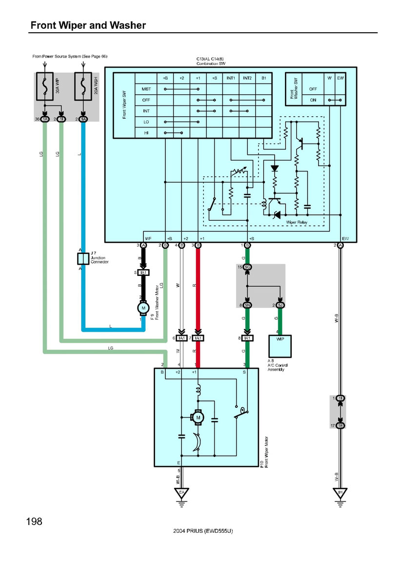 PRIUS Front Wiper and Washer Circuit Diagram