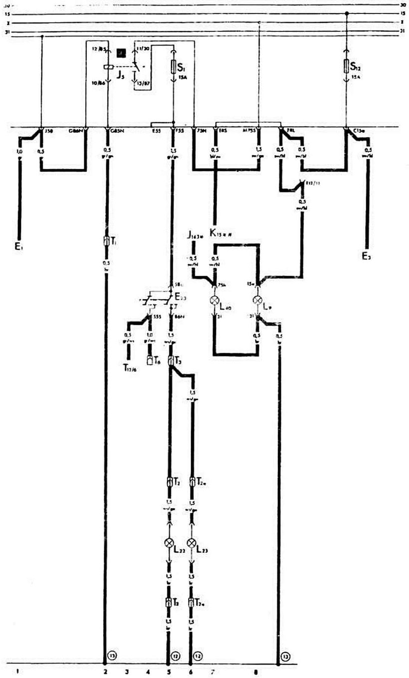 AUDI 80 Wiring Scheme of Inclusion of Fog Lamps since 1985