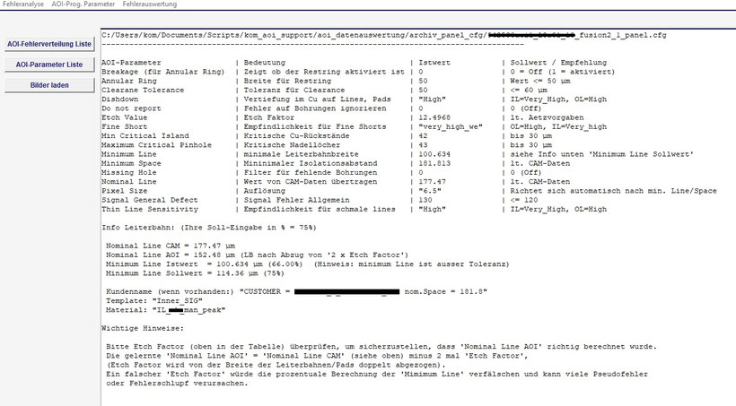 Übersicht Programm-Parameter für ein Los