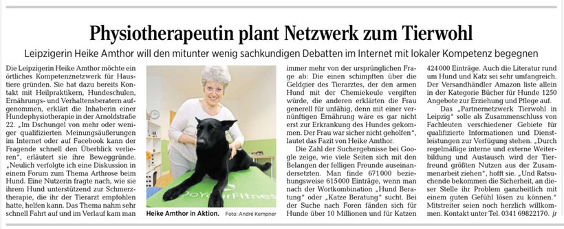 Hundephysiotherapie Heike Amthor in der LVZ am 25.7.2017