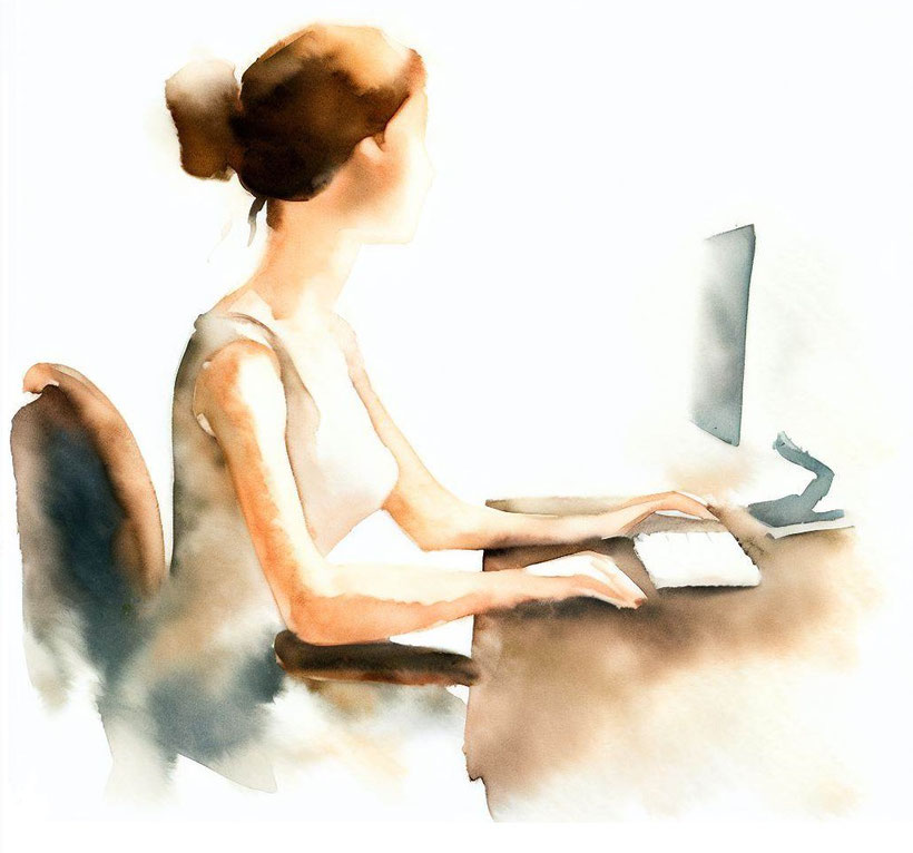 woman sat at a computer with good posture