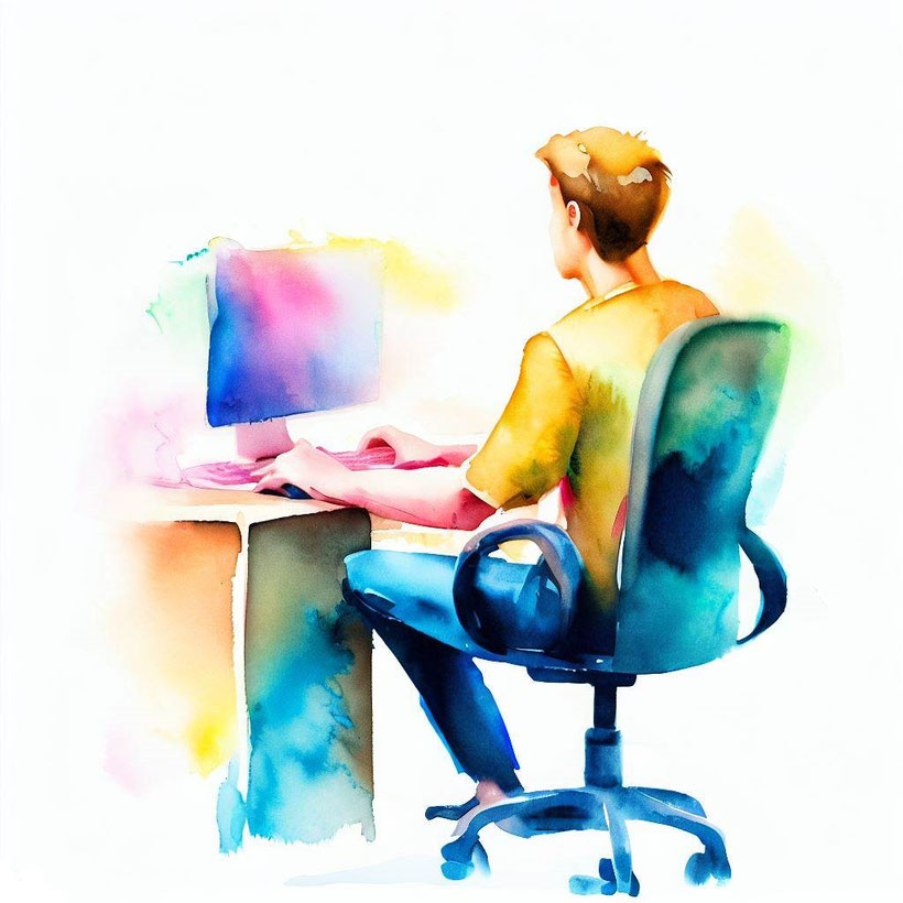 Man sat at a computer with good posture