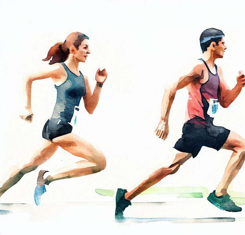 man and woman running