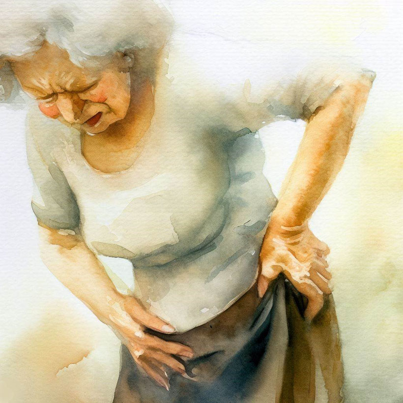 Elderly lady with hip pain.