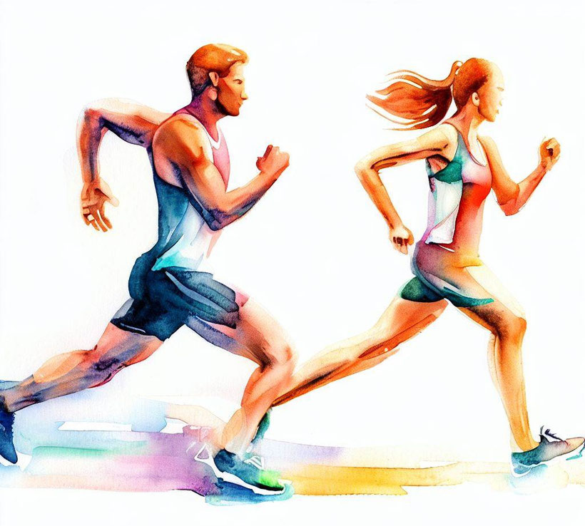 woman and man running