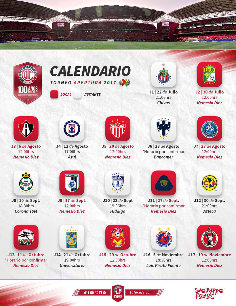 Listo El Calendario Del Toluca En La Liga Mx Torneo Apertura 2017