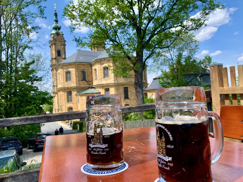 Sehr idyllisch gelegener Biergarten mit Blick auf die Basilika Vierzehnheiligen. Nothelfer Dunkel echt lecker!