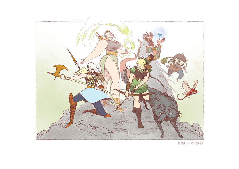 francois-salembier-illustrateur-graphiste-dessinateur-auteur-personnage-chara-design-charadesign-fantasy-fantastique-elf-femme-demon-archer-loup-wolf-guerrier-guerriere-magie-medieval-style-