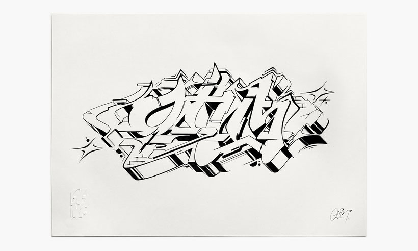 Ein Kunstdruck in einem schwarzem, quadratischem Rahmen. Zu sehen ist die Comic Figur Sylvester, bzw. dass was passiert wenn man eine Comicfigur mit einem Graffiti Buchstaben mischt.