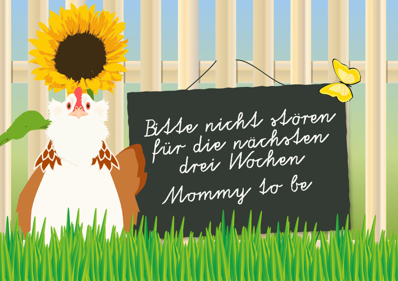 Vektorgrafik gluckende Lachshenne mit Schild, bitte nicht stören