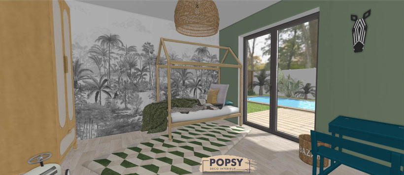 chambre enfant safari jungle papier peint girafe popsy popsydeco instagram kidsroom inspiration