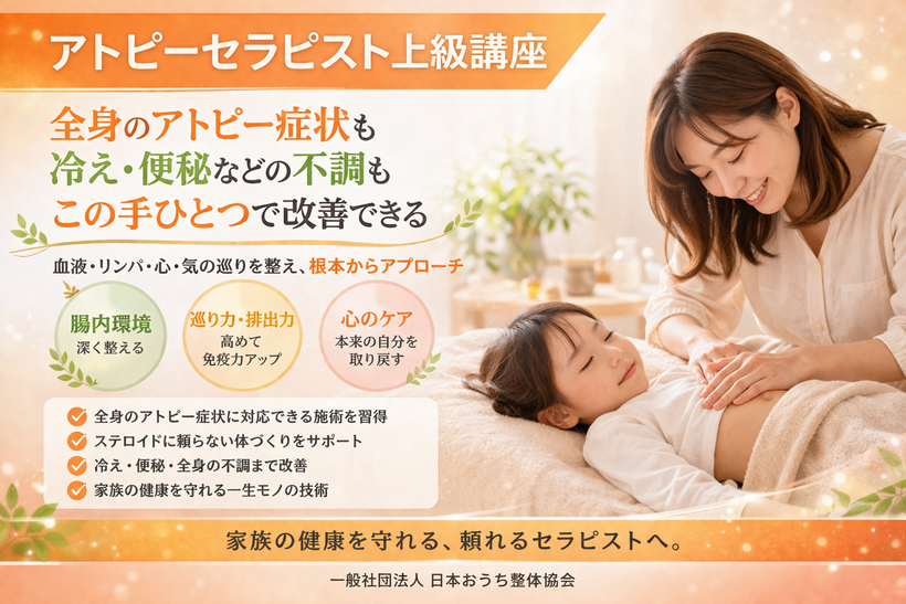 首・肘の内側・膝裏など体の各部位に出るアトピーの施術方法を学ぶ全身コース